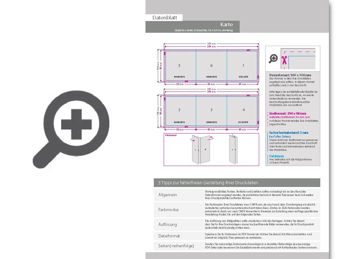 Product Bild hochzeitskarte__gefalzt_auf_quadrat_9_8_cm_x_9_8_cm__vertikaler_zickzackfalz__6-seitig
